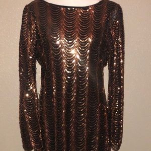Black with Copper color Sequins midi Dress..